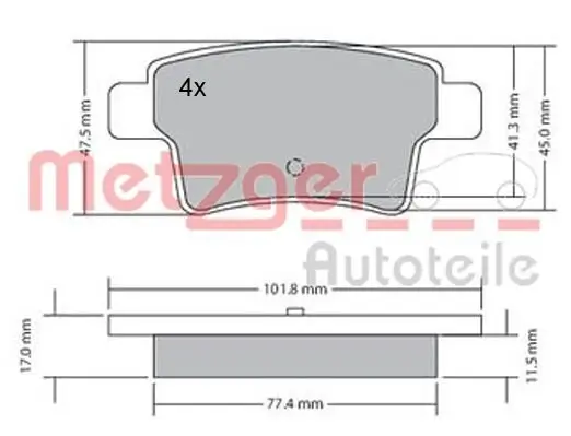 Bremsbelagsatz, Scheibenbremse METZGER 1170264 Bild Bremsbelagsatz, Scheibenbremse METZGER 1170264