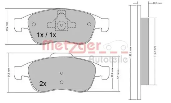 Bremsbelagsatz, Scheibenbremse METZGER 1170265 Bild Bremsbelagsatz, Scheibenbremse METZGER 1170265