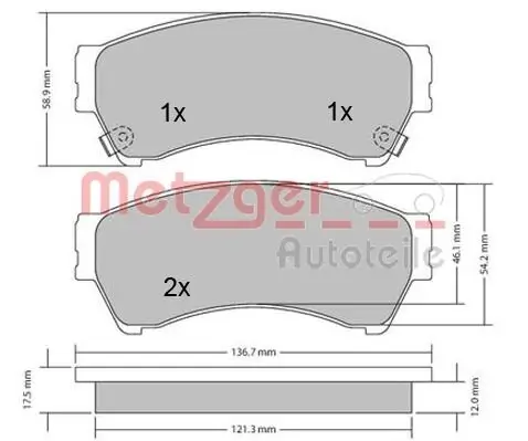 Bremsbelagsatz, Scheibenbremse METZGER 1170270