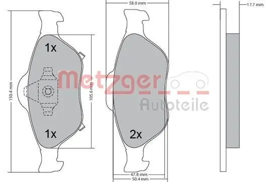 Bremsbelagsatz, Scheibenbremse METZGER 1170287 Bild Bremsbelagsatz, Scheibenbremse METZGER 1170287