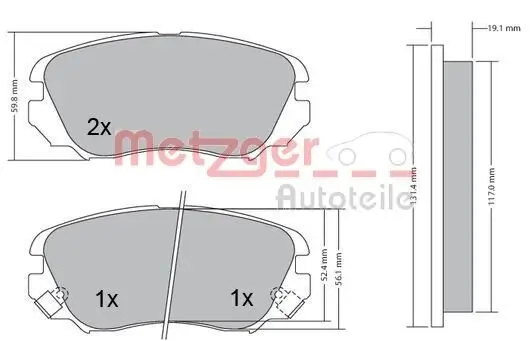 Bremsbelagsatz, Scheibenbremse METZGER 1170291