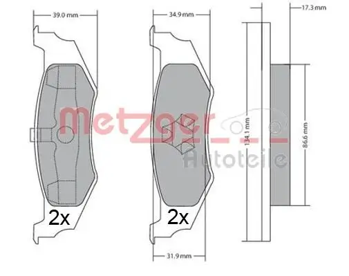 Bremsbelagsatz, Scheibenbremse Hinterachse METZGER 1170320 Bild Bremsbelagsatz, Scheibenbremse Hinterachse METZGER 1170320