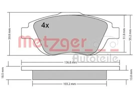 Bremsbelagsatz, Scheibenbremse METZGER 1170326 Bild Bremsbelagsatz, Scheibenbremse METZGER 1170326