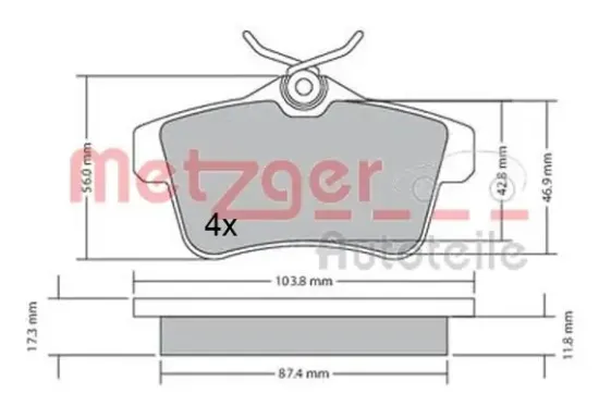 Bremsbelagsatz, Scheibenbremse METZGER 1170335 Bild Bremsbelagsatz, Scheibenbremse METZGER 1170335