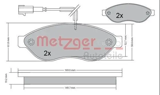 Bremsbelagsatz, Scheibenbremse METZGER 1170348