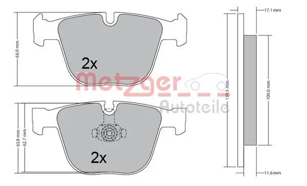 Bremsbelagsatz, Scheibenbremse METZGER 1170356