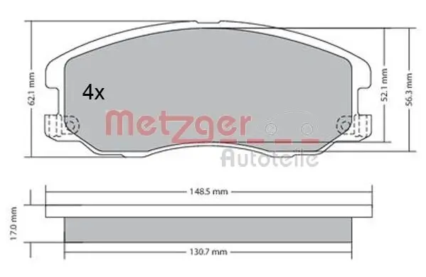 Bremsbelagsatz, Scheibenbremse METZGER 1170358