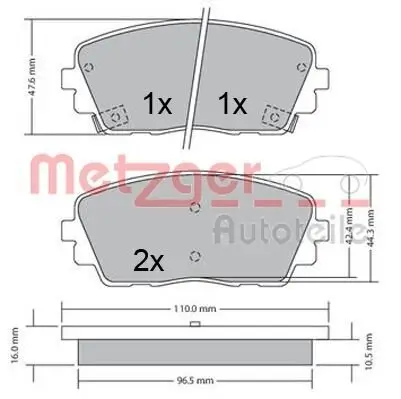 Bremsbelagsatz, Scheibenbremse METZGER 1170361 Bild Bremsbelagsatz, Scheibenbremse METZGER 1170361