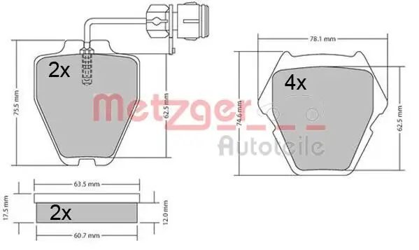 Bremsbelagsatz, Scheibenbremse METZGER 1170364