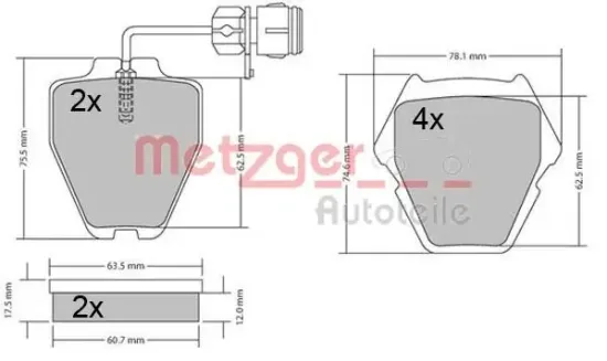 Bremsbelagsatz, Scheibenbremse METZGER 1170364 Bild Bremsbelagsatz, Scheibenbremse METZGER 1170364