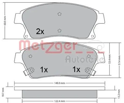 Bremsbelagsatz, Scheibenbremse METZGER 1170393 Bild Bremsbelagsatz, Scheibenbremse METZGER 1170393