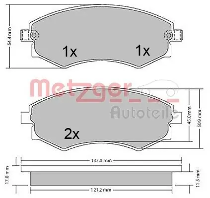 Bremsbelagsatz, Scheibenbremse METZGER 1170394 Bild Bremsbelagsatz, Scheibenbremse METZGER 1170394