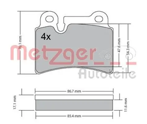 Bremsbelagsatz, Scheibenbremse METZGER 1170408 Bild Bremsbelagsatz, Scheibenbremse METZGER 1170408