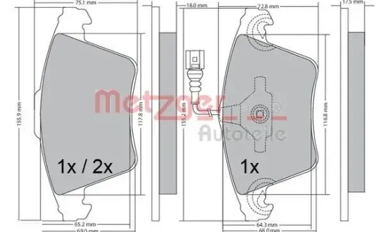 Bremsbelagsatz, Scheibenbremse METZGER 1170422 Bild Bremsbelagsatz, Scheibenbremse METZGER 1170422