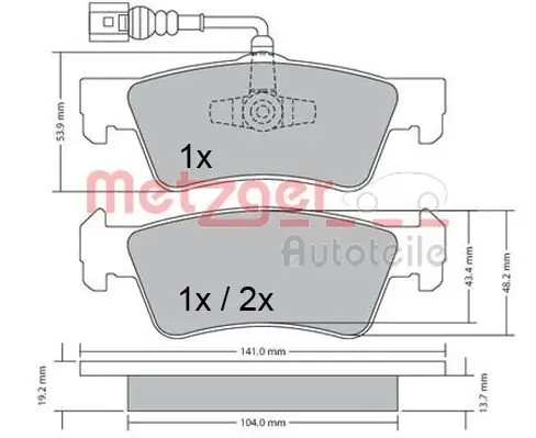 Bremsbelagsatz, Scheibenbremse METZGER 1170465 Bild Bremsbelagsatz, Scheibenbremse METZGER 1170465