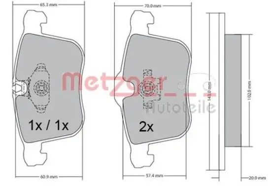 Bremsbelagsatz, Scheibenbremse METZGER 1170481 Bild Bremsbelagsatz, Scheibenbremse METZGER 1170481