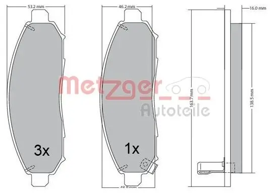 Bremsbelagsatz, Scheibenbremse METZGER 1170541 Bild Bremsbelagsatz, Scheibenbremse METZGER 1170541