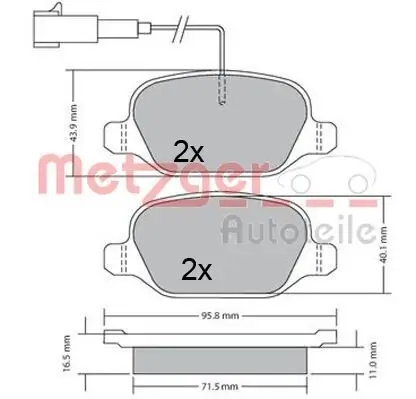 Bremsbelagsatz, Scheibenbremse Hinterachse METZGER AUTOTEILE 1170555 Bild Bremsbelagsatz, Scheibenbremse Hinterachse METZGER AUTOTEILE 1170555