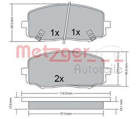 Bremsbelagsatz, Scheibenbremse METZGER 1170588 Bild Bremsbelagsatz, Scheibenbremse METZGER 1170588