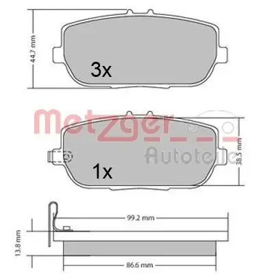 Bremsbelagsatz, Scheibenbremse Hinterachse METZGER 1170617 Bild Bremsbelagsatz, Scheibenbremse Hinterachse METZGER 1170617