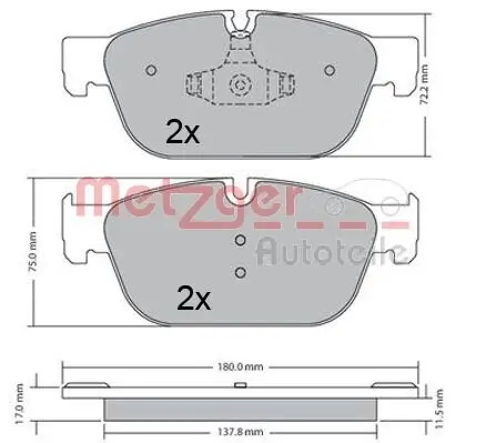 Bremsbelagsatz, Scheibenbremse METZGER 1170619 Bild Bremsbelagsatz, Scheibenbremse METZGER 1170619