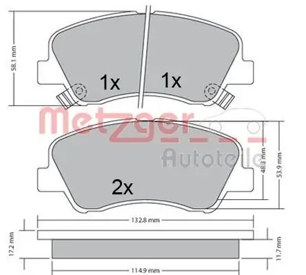 Bremsbelagsatz, Scheibenbremse METZGER 1170620 Bild Bremsbelagsatz, Scheibenbremse METZGER 1170620