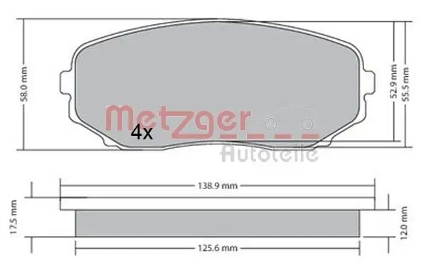 Bremsbelagsatz, Scheibenbremse METZGER 1170654