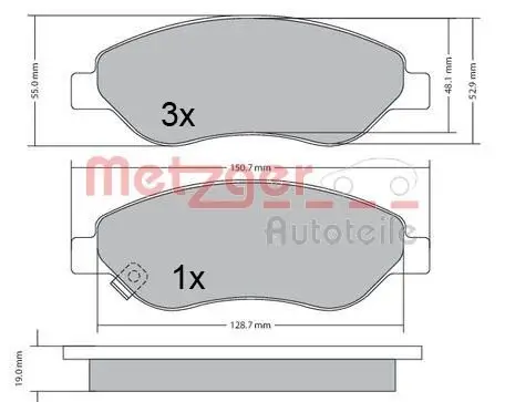 Bremsbelagsatz, Scheibenbremse METZGER 1170655 Bild Bremsbelagsatz, Scheibenbremse METZGER 1170655