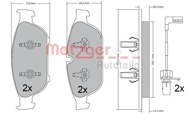 Bremsbelagsatz, Scheibenbremse METZGER 1170657