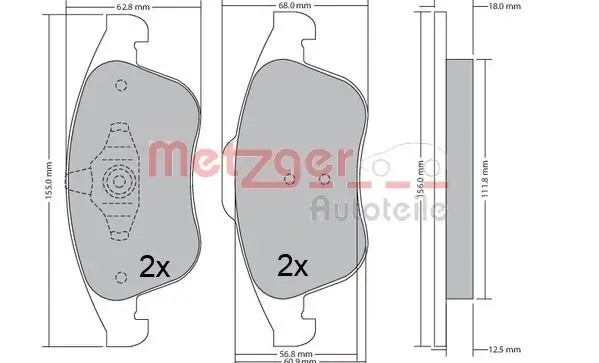 Bremsbelagsatz, Scheibenbremse METZGER 1170672