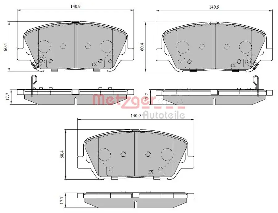 Bremsbelagsatz, Scheibenbremse METZGER 1170780 Bild Bremsbelagsatz, Scheibenbremse METZGER 1170780