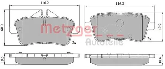 Bremsbelagsatz, Scheibenbremse METZGER 1170786 Bild Bremsbelagsatz, Scheibenbremse METZGER 1170786