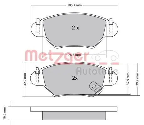 Bremsbelagsatz, Scheibenbremse METZGER 1170809 Bild Bremsbelagsatz, Scheibenbremse METZGER 1170809