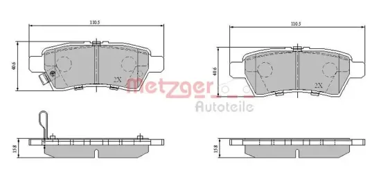 Bremsbelagsatz, Scheibenbremse METZGER 1170825 Bild Bremsbelagsatz, Scheibenbremse METZGER 1170825