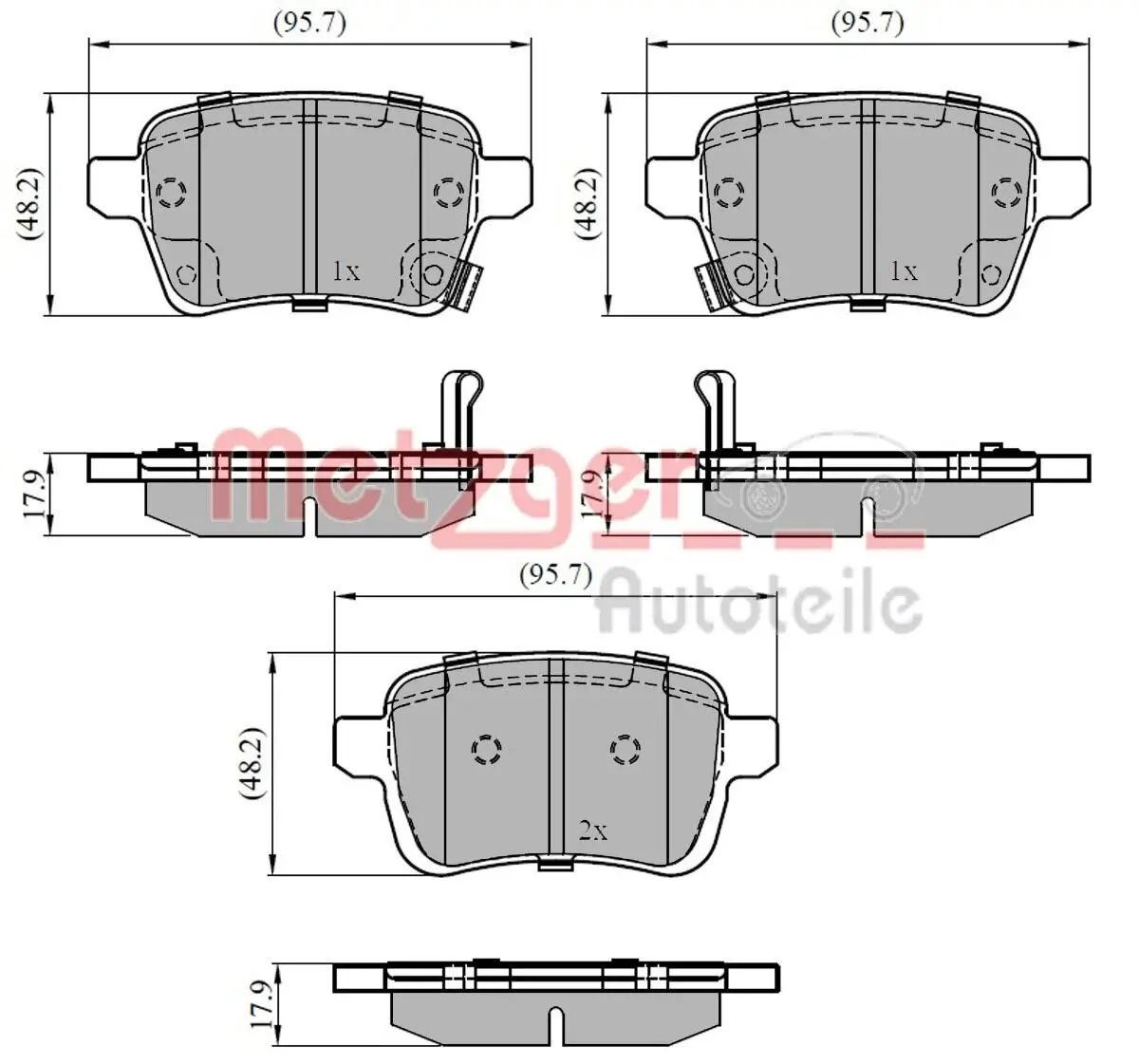 Bremsbelagsatz, Scheibenbremse Hinterachse METZGER AUTOTEILE 1170836