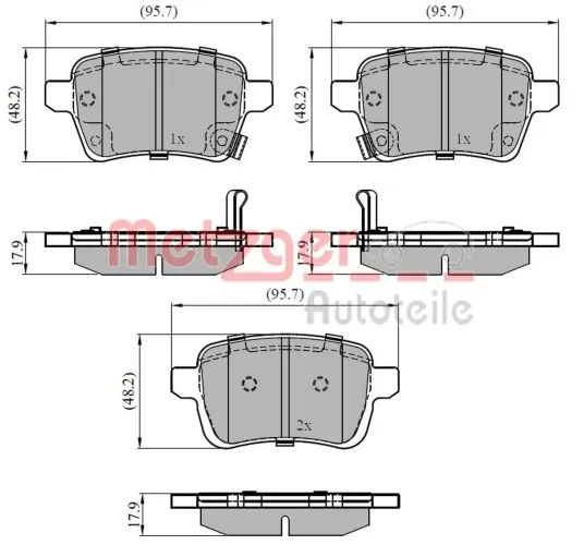 Bremsbelagsatz, Scheibenbremse Hinterachse METZGER AUTOTEILE 1170836 Bild Bremsbelagsatz, Scheibenbremse Hinterachse METZGER AUTOTEILE 1170836