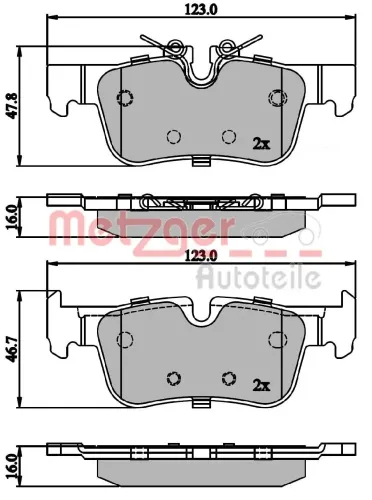 Bremsbelagsatz, Scheibenbremse Hinterachse METZGER 1170846 Bild Bremsbelagsatz, Scheibenbremse Hinterachse METZGER 1170846