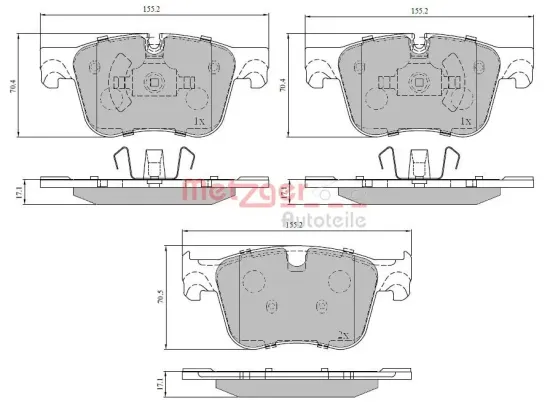 Bremsbelagsatz, Scheibenbremse METZGER 1170850 Bild Bremsbelagsatz, Scheibenbremse METZGER 1170850