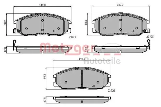 Bremsbelagsatz, Scheibenbremse METZGER 1170865 Bild Bremsbelagsatz, Scheibenbremse METZGER 1170865