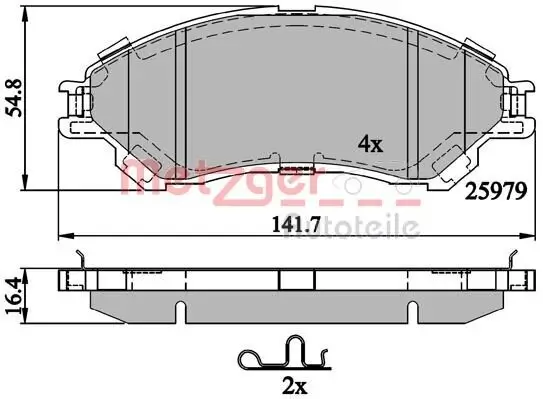 Bremsbelagsatz, Scheibenbremse METZGER 1170882 Bild Bremsbelagsatz, Scheibenbremse METZGER 1170882