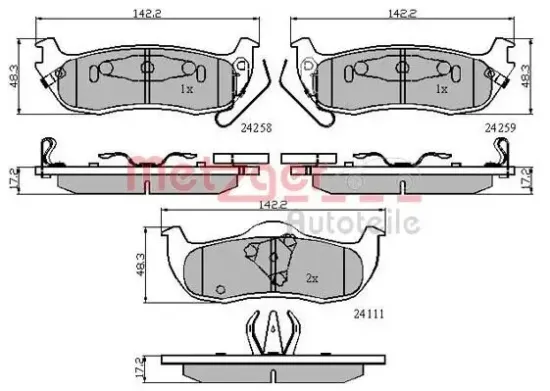 Bremsbelagsatz, Scheibenbremse Hinterachse METZGER AUTOTEILE 1170884 Bild Bremsbelagsatz, Scheibenbremse Hinterachse METZGER AUTOTEILE 1170884