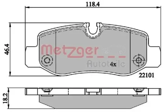 Bremsbelagsatz, Scheibenbremse Hinterachse METZGER 1170894 Bild Bremsbelagsatz, Scheibenbremse Hinterachse METZGER 1170894