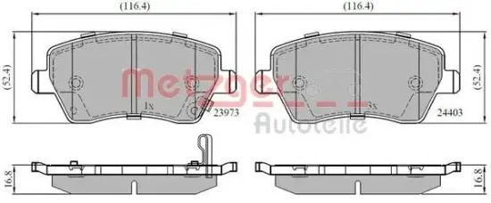 Bremsbelagsatz, Scheibenbremse METZGER 1170900 Bild Bremsbelagsatz, Scheibenbremse METZGER 1170900