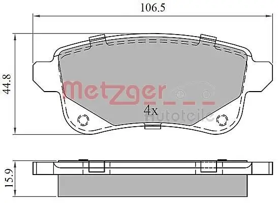 Bremsbelagsatz, Scheibenbremse METZGER 1170909 Bild Bremsbelagsatz, Scheibenbremse METZGER 1170909