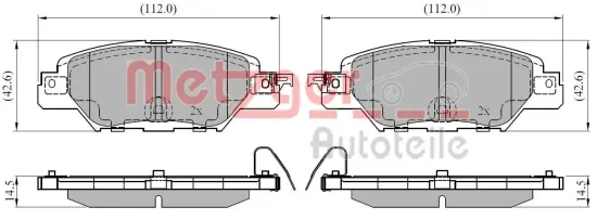 Bremsbelagsatz, Scheibenbremse Hinterachse METZGER AUTOTEILE 1170920 Bild Bremsbelagsatz, Scheibenbremse Hinterachse METZGER AUTOTEILE 1170920