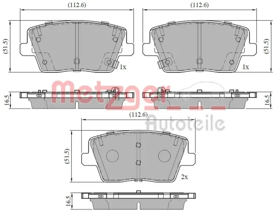 Bremsbelagsatz, Scheibenbremse METZGER 1170942 Bild Bremsbelagsatz, Scheibenbremse METZGER 1170942