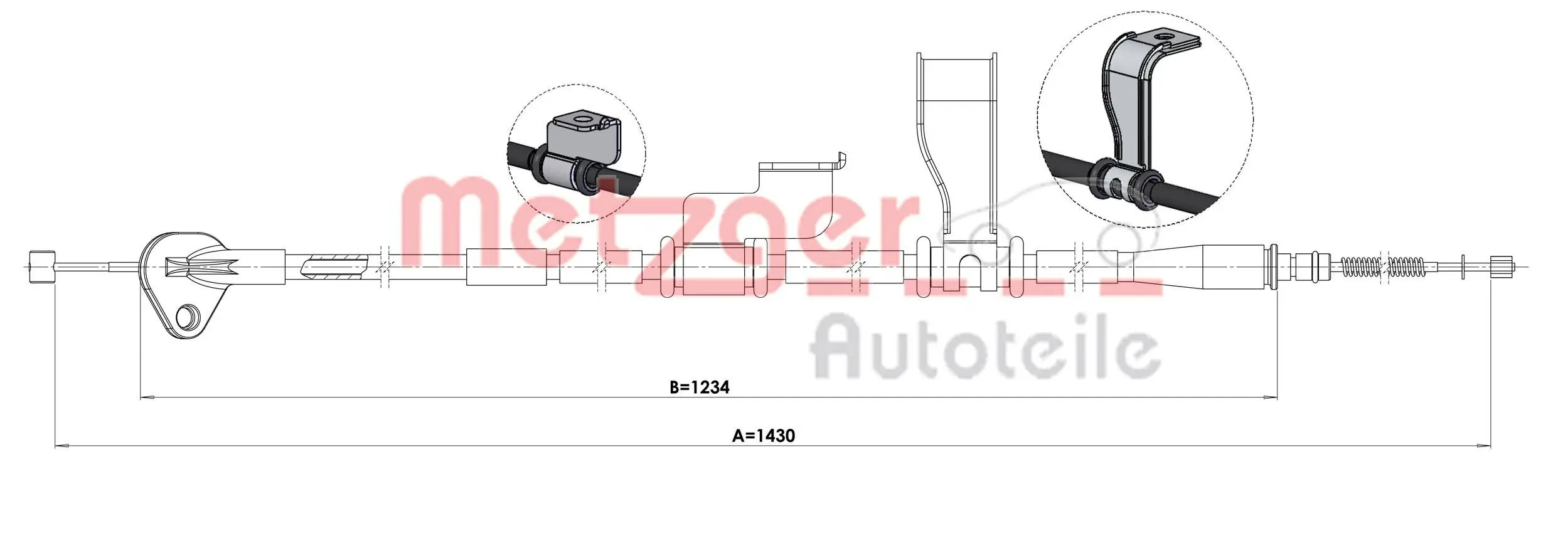 Seilzug, Feststellbremse hinten links METZGER AUTOTEILE 1.HY003