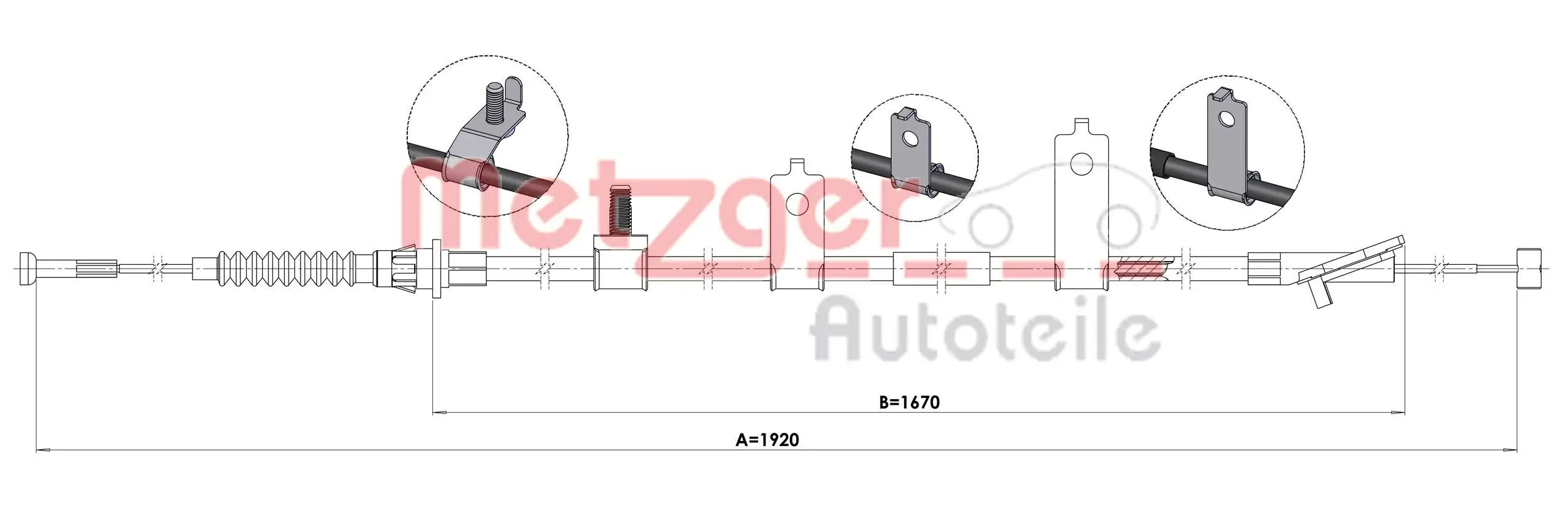 Seilzug, Feststellbremse hinten links METZGER AUTOTEILE 1.MA004