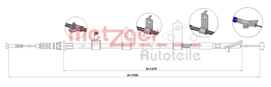 Seilzug, Feststellbremse hinten rechts METZGER AUTOTEILE 1.MA005 Bild Seilzug, Feststellbremse hinten rechts METZGER AUTOTEILE 1.MA005