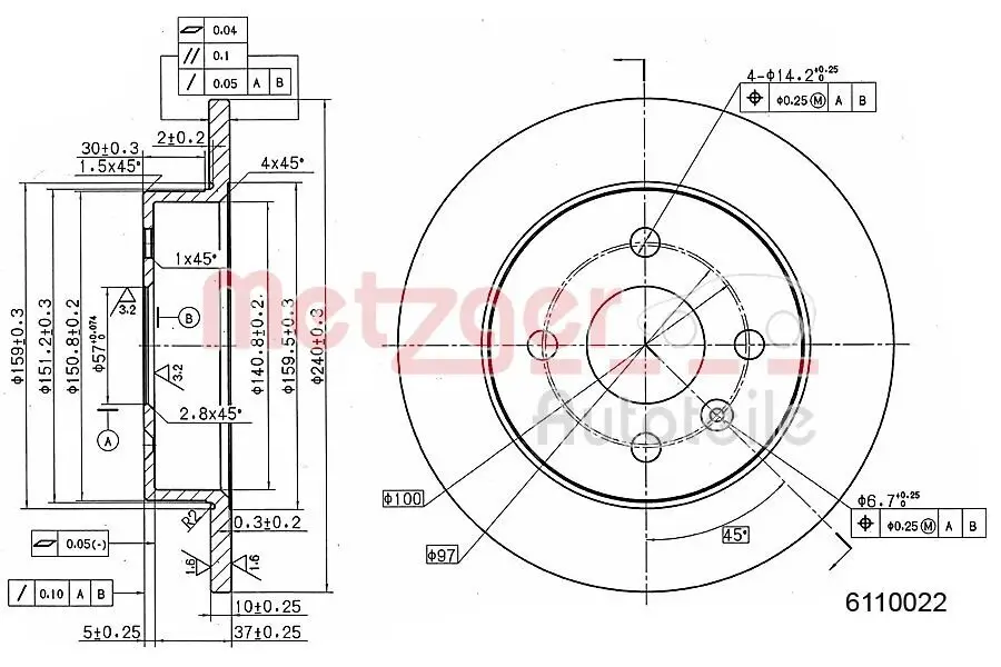 Bremsscheibe METZGER 6110022